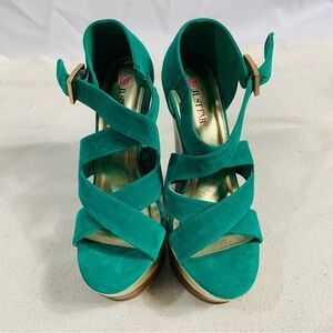 JustFab Turquoise Strappy Wedges